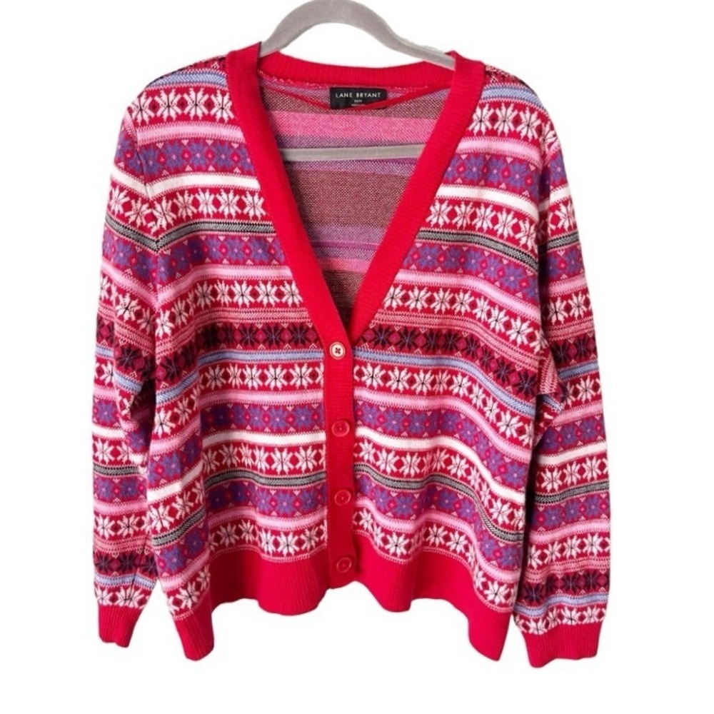 Lane Bryant Fair Isle Snowflake Cardigan Sweater 22/24 Cozy Cabincore Holiday